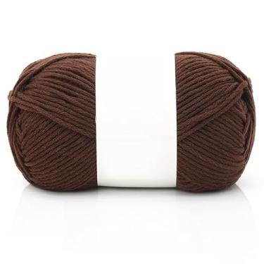 Imagem de Bolas de fio de algodão – fio de peso médio para chapéus de crochê, cachecóis, chinelos e artesanato de tricô à mão, macio e durável (marrom)