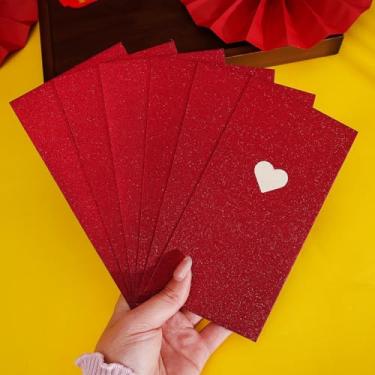 Imagem de Envelope de cartão de felicitações para festa do dia dos namorados, estilo chinês, padrão fosco em forma de coração, festivais, casamentos, envelope vermelho (vinho vermelho)