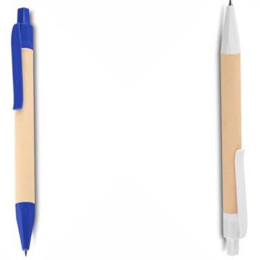 Imagem de Caneta Esferográfica de Papel Reciclado com Detalhes em PLA Biodegradável, Kit com 1 e 2 Unidades, Escrita Azul (Azul e Branco 2)