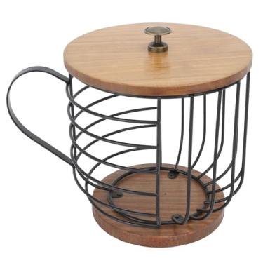 Imagem de KIMISS Portador de café de Grande Capacidade Com Ferro e Base de Ferro e Madeira - Space Saving Coffee Pods Organizador de Armazenamento para o Seu café Em Casa (Preto com tampa)