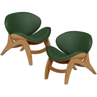 Imagem de Kit 2 Poltronas Decorativa Orgânica Sala Living Kadosh L02 Couríssimo Verde Musgo - Lyam Decor