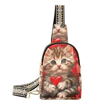 Imagem de CEBUGI Pochete feminina transversal de couro com corações de gato para caminhadas, viagens ao ar livre