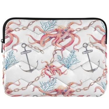 Imagem de Bolsa para laptop com âncora de animais marinhos polvo para laptop MacBook Pro 14 manga universal 13-14 polegadas capa de laptop inchada