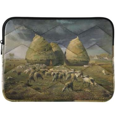 Imagem de Capa para laptop personalizada Fran?ois Millet Autumn Sheep Print Puffy Laptop Case para MacBook Pro 14 polegadas capa universal para laptop 13-14 polegadas