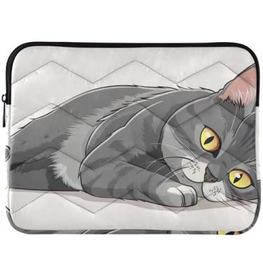 Imagem de Capa acolchoada divertida de gato cinza deitado para Mac Air 13 polegadas, capa protetora para computador, capa para notebook universal 13-14 polegadas