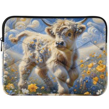 Imagem de Capa protetora para laptop personalizada Highland Cow floral fofa e fofa capa protetora para laptop universal de 13 polegadas para laptop de 14 polegadas