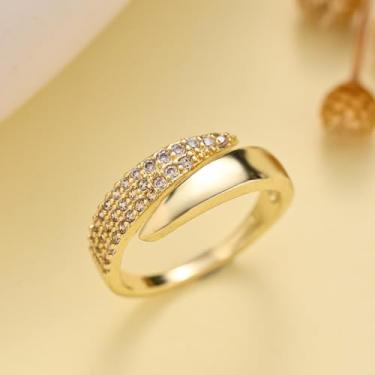 Imagem de Anel feminino de dois tons, design de ouro torcido e prata com zircônia cúbica brilhante para uso diário elegante, One Size, Metal, não tem