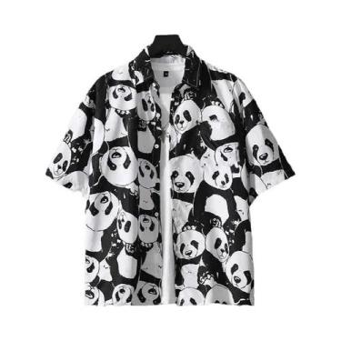 Imagem de Camisas Havaianas Masculinas De Verão Com Estampa 3D De Panda, Soltas,