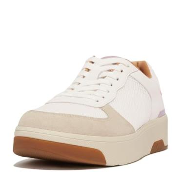 Imagem de FitFlop Tênis feminino Rally Evo de couro/malha/camurça, Branco/lilás selvagem/coral rosado, 36