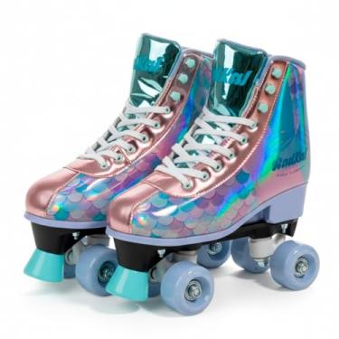 Imagem de Patins Quad Infantil – Estilo, Conforto e Diversão com Rodas PVC e Bota Acolchoada(Sereia - Roxo,M (35-38))