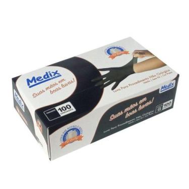 Imagem de Luva Nitrílica Preta Descartável Medix C/ 100un Sem Pó