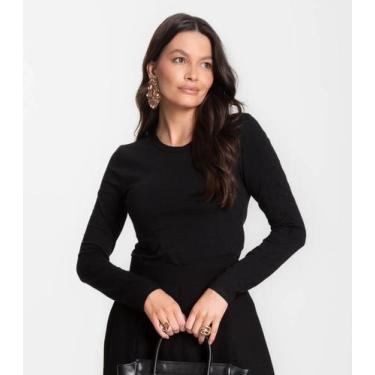 Imagem de Blusa Manga Longa Básica Select Preto, P, Preto