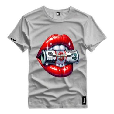 Imagem de Camiseta Masculina Estampado Boca Vermelha Dólar Imagem Viva Camisa 10