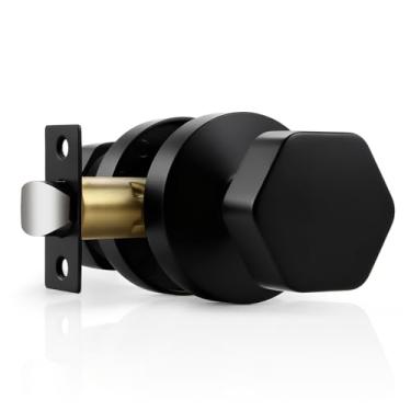 Imagem de Probrico Maçanetas de porta preta, maçanetas de porta de passagem, maçanetas hexagonais para corredor de armário, 1 pacote