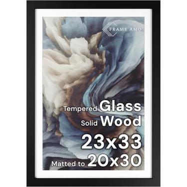 Imagem de Frame Amo Moldura de pôster de madeira maciça preta de 58 x 83 cm, tapete branco para imagem de 50 x 76 cm, frontal de vidro temperado, 3,8 cm de largura, 2,5 cm de espessura, alta qualidade