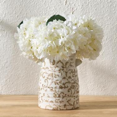 Imagem de SIDUCAL Vaso rústico de cerâmica com 2 orelhas, vaso pastoral vintage rachado no gelo de 19 cm, vasos de fazenda rústicos para decoração de casa, mesa, sala de estar, decoração de prateleira