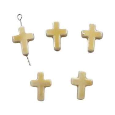 Imagem de Contas Cerâmicas Em Forma De Cruz 13x17mm 10pcs Para DIY Acessórios De