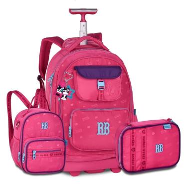 Imagem de Mochila Rodinhas Feminina com Lancheira e Estojo Kit Escolar-Feminino
