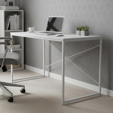 Imagem de Mesa de Escritório Escrivaninha Industrial Reforçada com Estrutura em Metal MDF Home Office Duoffice DuoDesk120x60 (Branco)