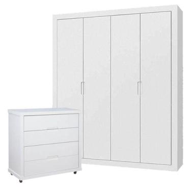 Imagem de Guarda Roupa 4 Portas e Cômoda Gaveteiro Tutto New Branco Acetinado - 