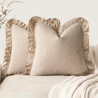Imagem de Foindtower Conjunto de 2 capas de almofada decorativas com franja e babado macio boho fazenda capa de almofada aconchegante retrô para sofá, cama, sala de estar, decoração de casa, 45 x 45 cm, marrom