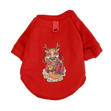 Imagem de Casaco Dragon Cats com fivela de tração para cães fantasia de poliéster cães quentes de inverno com capuz criativo chinês (2GG-C)