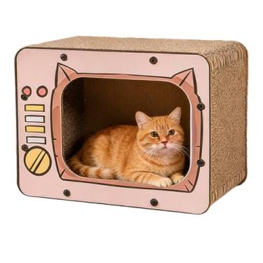 Imagem de Casa de Cartão para Gatos - Formato TV Antiderrapante Escalada Interativa | Casa De Arranhador Grande De Cartão Para Gatos - Proteção Para Sofá Porta Carpete Móveis E Enriquecimento Para
