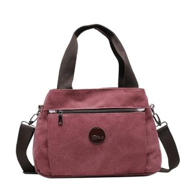 Imagem de NLAIOUSL Bolsa feminina de lona de grande capacidade, bolsa de ombro para compras, trabalho ou viagens curtas com alça confortável, Rosa