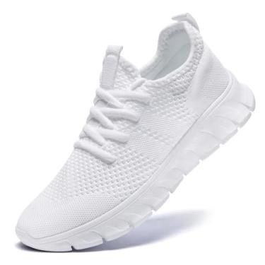 Imagem de DaoLxi Tênis feminino de corrida, tênis de caminhada, sem cadarço, academia, treino, trabalho, esporte, X Branco, 37