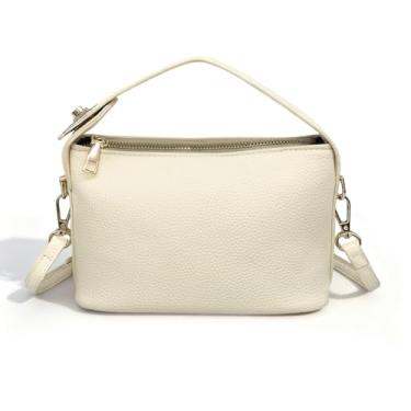 Imagem de Mini bolsa transversal para mulheres, bolsa pequena de poliuretano com alça superior com fecho de cadeado, bolsa de ombro portátil com compartimento principal e bolso com zíper (branco
