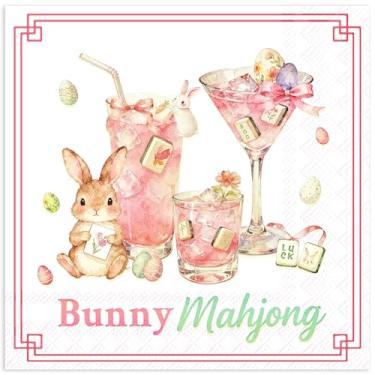 Imagem de 50 peças de guardanapos de coquetel de festa de Mahjong de Páscoa, guardanapos descartáveis de papel Mahjong em aquarela rosa para primavera, férias, jantar, casamento, chá de bebê, artigos de festa