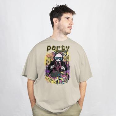 Imagem de Camiseta Casual Masculina Party Estilosa Confortável Malha Algodão Manga Curta do P ao G1-Masculino