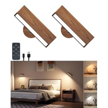 Imagem de DetarZinLED Conjunto de duas arandelas de parede operadas por bateria, luzes de parede recarregáveis com controle remoto, luz de parede para quarto operada por bateria, lâmpada de montagem de parede