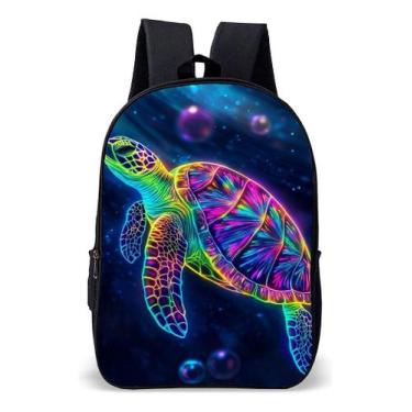 Imagem de Mochila Infantil Escolar Simples Tema Tartaruga Neon Cores Lançamento 