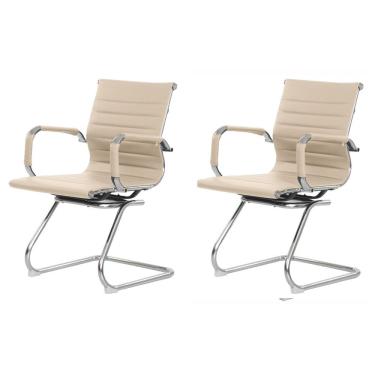 Imagem de Kit 2 Cadeiras Escritório Interlocutor Stripes Fixa Pu Nude