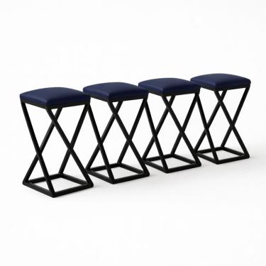 Imagem de Kit 4 Banqueta Baixa Bancada 50 Cm Bar Cozinha Balcão Corino Azul Marinho