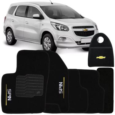 Imagem de Jogo Tapete Automotivo Carpete + Lixeira Spin 2012 à 2018 Soft Logo Bordado Preto 6 Peças