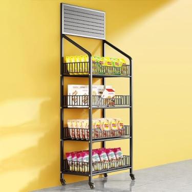 Imagem de Organizador de prateleira de lanche com 4 camadas com ganchos – rack versátil de exibição de frutas e vegetais para supermercados, mercearias, mercados de fazendeiros e cozinhas - Design elegante