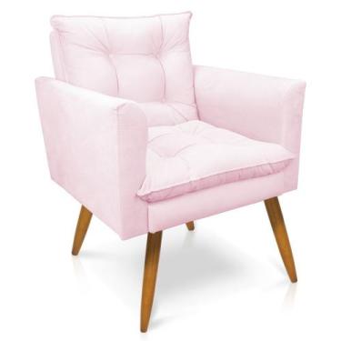 Imagem de Poltrona Tais Suede Rosa Bebê Pés Palito Castanho - D'Rossi - DROSSI