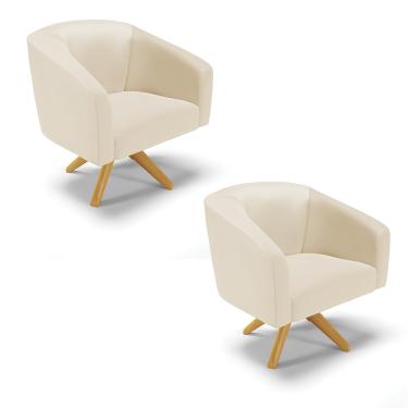 Imagem de Poltrona Decorativa Giratória MA30 Kit 2 Stella Sintético Bege D03 - D'Rossi