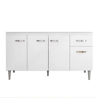 Imagem de Balcão Gabinete Para Pia 150cm 4 Portas 1 Gaveta Gabriela Branco-preto - Ajl Móveis