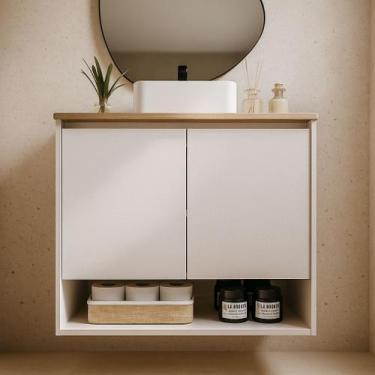 Imagem de Gabinete de Banheiro Suspenso Minimalista 70cm Branco - Bihouse Móveis