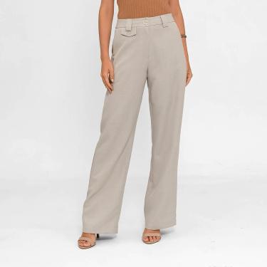 Imagem de Calça Bisô Alfaiataria Lapela Lisa Bege-Feminino