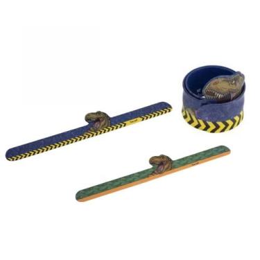 Imagem de Régua BRW Bracelete Silicone Dinossauro Raptors, Dinossauro Azul e Ama