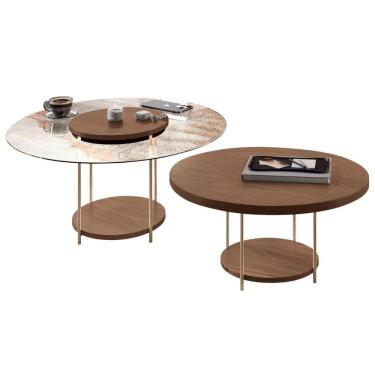 Imagem de Conjunto Mesas De Centro Redonda Mdf E Vidro Allure B01 Castanho - Lyam Decor