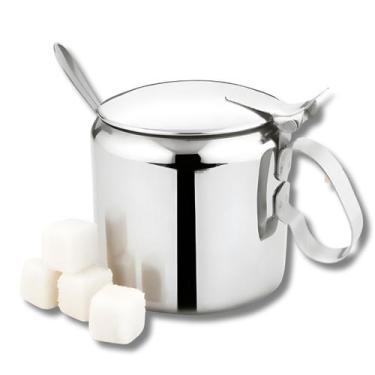 Imagem de Açucareiro Com Colher Tampa e Alça Em Aço Inox Clássico 300ml Mesa Pos