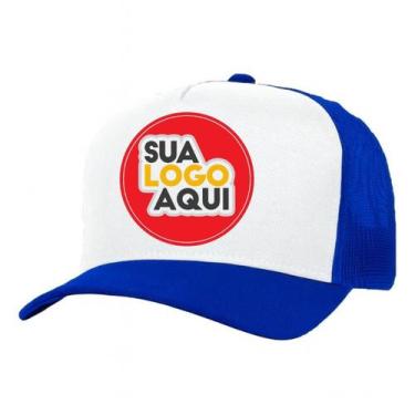 Imagem de Kit 4 Bonés Personalizados DTF Trucker Redinha Tela Aba Curva Cor:Azul
