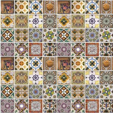 Imagem de Papel Parede Azulejo Português Tons Marrom Cozinha Lavatório