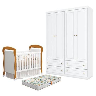 Imagem de Berço Americano Danny Branco Acetinado Savana Reller e Guarda Roupa In