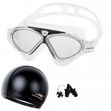 Imagem de Kit Máscara de Natação Gold Sports Silicone Confort HD - Touca Pu  e Protetor nasal e o...